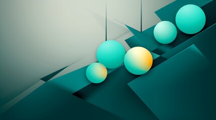 Abstract illustration featuring spheres and geometric shapes in green and yellow