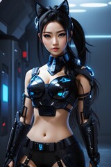 Obraz na płótnie Canvas Cyber Anime Girl, Cyber Girl, Cyber Anime, Futuristic Anime Girl, Cyber Anime Girl Wallpaper, Anime Girl, AI Generative