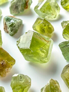 Uncut green chrysolite stones.