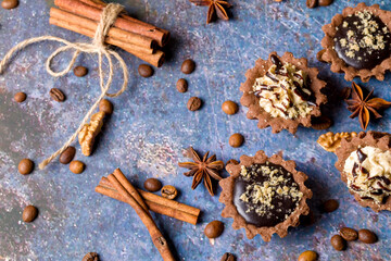 Chocolate baskets with nut cream