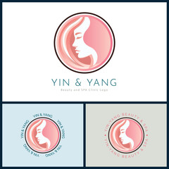 Yin and Yang woman face beauty aesthetics luxury salon spa logo template design for brand or company