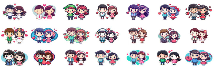Set of kawaii couple in sticker style.