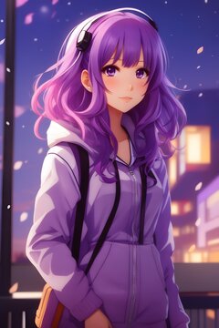 Purple Anime Girl, Purple Hair Anime Girl, Anime Wallpaper, Anime Girl, AI Generative