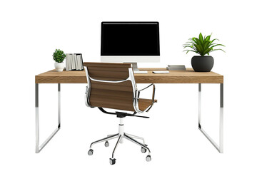 Modern Computer Table on Transparent Background