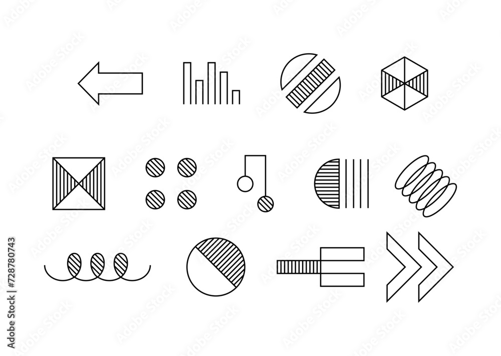 Wall mural geometric line elements set. arrow and circle. ui and ux design. minimalistic creativity and art. te