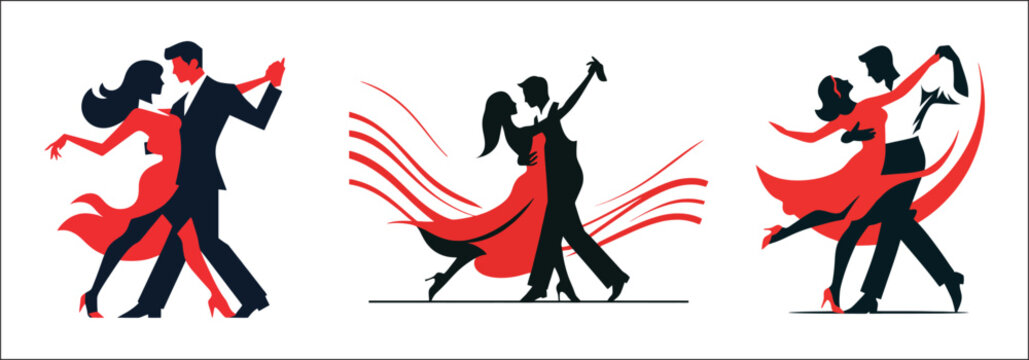 set of dancing couples illustration, logo, vector, 
