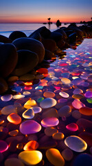Fototapeta na wymiar Colorful Glass Pebbles on the Beach