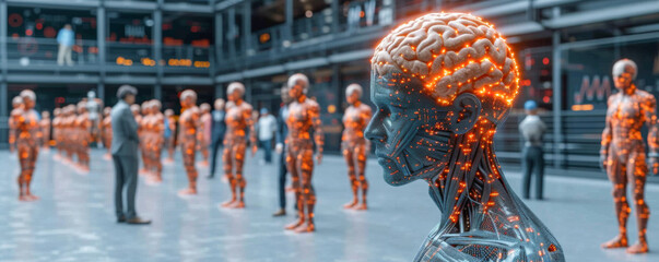 Human brain, artificial intelligence and machine learning concept. 