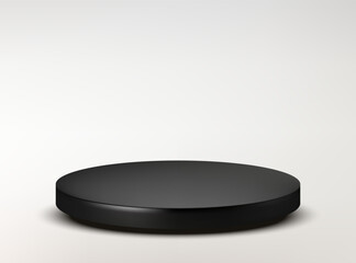 Black podium, real view with round shadow pedestal on abstract background