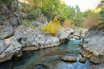 Naklejka na ściany i meble Yazili Canyon ( Yazili Kanyon ) is in the Sutculer, Isparta,with its lakes and the picturesque views of the area, and also the rich variety of flora and fauna.