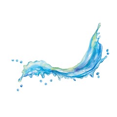 Splashes of water. Watercolor illustration isolated on white background. Greeting cards, invitations, banners, covers, labels, packaging.