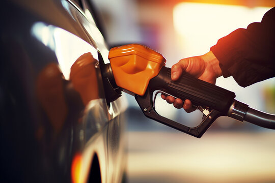 filling up ncar with fuel at gas station 