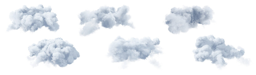 Set of white clouds isolated on transparent background. 3D render. © schab