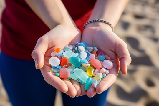 hands holding colourful beach stones