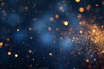 Elegant abstract design with navy blue and shimmering gold particles. festive bokeh lights on dark background Sophisticated holiday concept