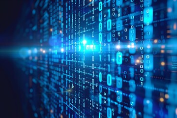 Futuristic digital data concept Blue binary code on a computer screen Technology background