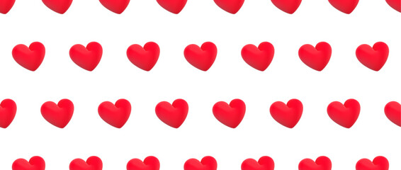 3d heart seamless pattern on white background.