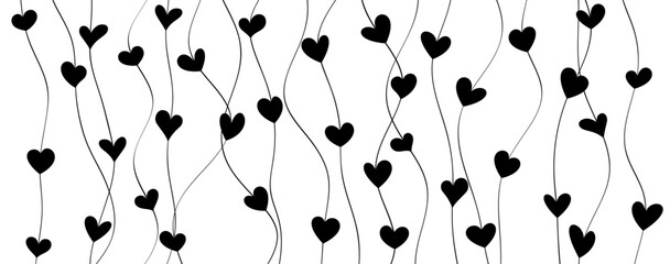 Pattern of black hearts connected by delicate, winding lines, ideal for backgrounds.