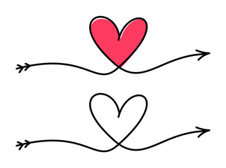 Line art heart with arrow.