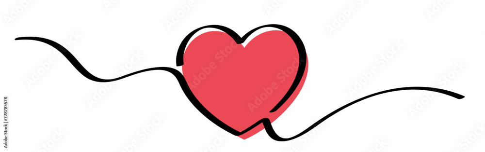 Canvas Prints single red heart continuous wavy line art drawing on white background.