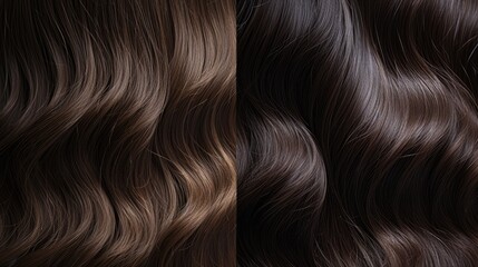 Naklejka premium From tousled to polished: a side-by-side comparison of brunette hair, highlighting the stark contrast between natural texture and professional styling