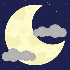 Flat moon and cloud cartoon vector illustration