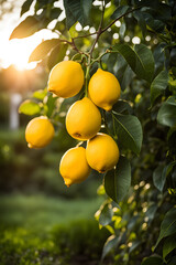 growing lemons on a lemon tree in the garden