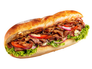 Pulled pork sandwich isolated on transparent background with clipping path.