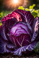 Obraz premium harvest of red cabbage in the garden