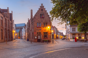 The Simon Stevin Square during evening blue hour, Bruges, Belgium - obrazy, fototapety, plakaty
