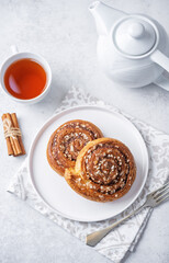Cinnamon roll buns in a plate