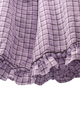 Violet dress frills isolated on white background. Checkered dress.