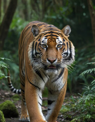 Obraz premium Majestic tiger roaming through the lush forest