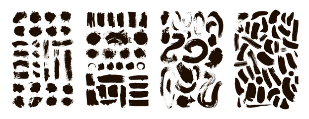 Big vector set of hand drawn grunge smudges, circles, blots, stamps, splatters, brush marks, brush strokes by ink.