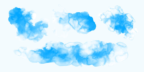 Blue watercolor background. Set of watercolor stains , blots, clouds , washes for design.
