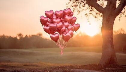 Floating Heart Shaped Balloons in the Air