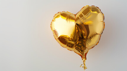 A golden heart baloon on white background