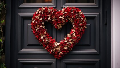 Heart Shaped Wreath on Front Door of House