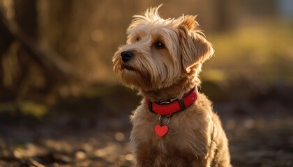 A Small Brown Dog With a Red Collar - Powered by Adobe