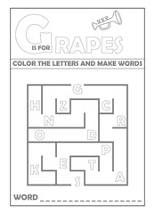 Maze Alphabet worksheet For kids vector