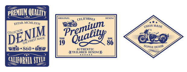 Labels of denim typography, t-shirt graphics, vectors, collection. Vintage badge design.  - obrazy, fototapety, plakaty