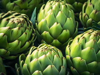 Fototapeta premium Close up background with fresh ripe artichokes 