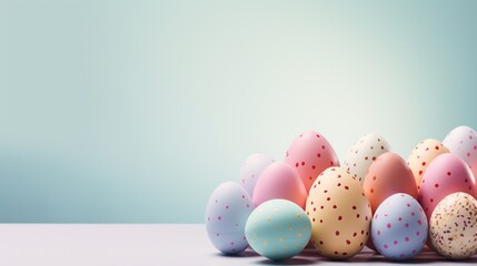 Fototapeta na wymiar Pastel Perfection: Dotted Easter Eggs on a Clean Pastel Palette