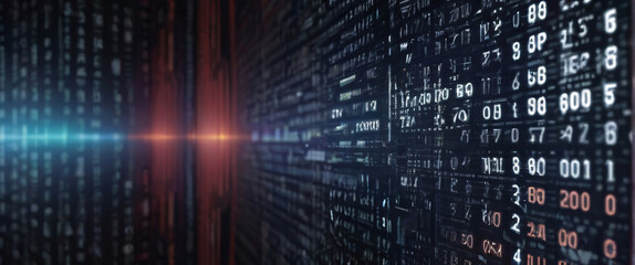 An abstract digital background with binary code and AI algorithms running in the background
