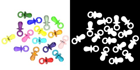3D rendering illustration of a set of decorative mini pacifiers