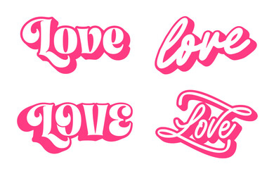 Love sticker set. Retro vintage style for Valentine's Day. Typographic lettering.