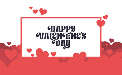 Happy Valentine's Day banner with frame and hearts background.