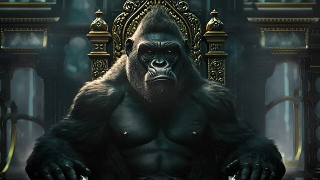 king gorilla sitting on a throne. Created with Generative AI.