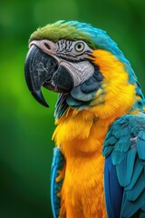 Fototapeta premium Vibrant African Macaw in a Kaleidoscope of Blue and Yellow Hues Against Lime-Green