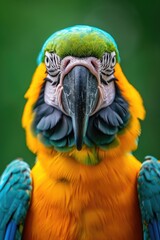 Vibrant African Macaw in a Kaleidoscope of Blue and Yellow Hues Against Lime-Green